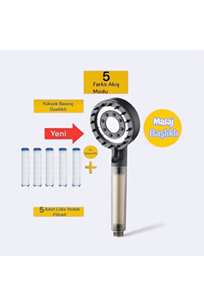 TRUVA 5 adet yedek filtreli Su yumuşatıcı özellikli masajlı su tasarruflu kir...