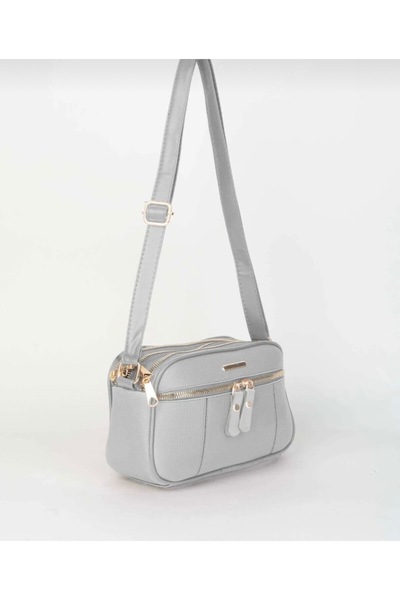 selma demir Γκρι δερμάτινη γυναικεία τσάντα ώμου τριών θέσεων