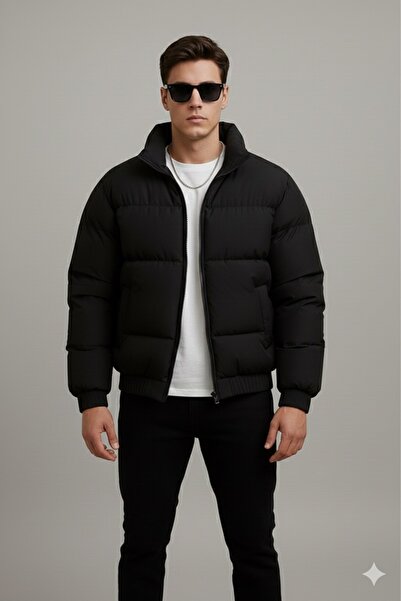 FASHION Ανδρικό μαύρο παλτό με λεπτή εφαρμογή