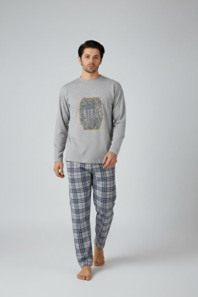 Lukitus Muška pidžama set - dugih rukava, vrat, pamuk