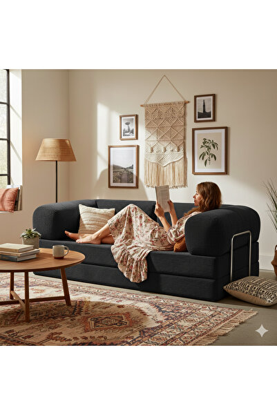 DECHOME Meganest 200x100 Modern Fitilli Kadife Kanepe| Yatak Olabilen, Dayanı...