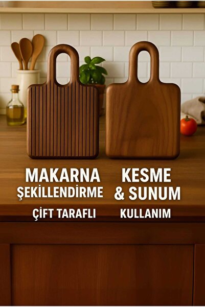 WoodBay Handmade Corrugated 100% Walnut Wood Pasta Shaping-Cutting Board 25X19 cm Double-Sided Use