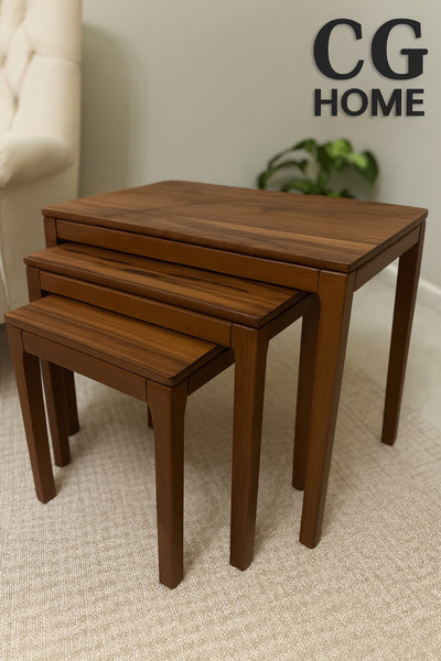 CG HOME Mono Zigon Sehpa Üçlü Lüx %100 Ağaç Lake Boyalı Sehpa