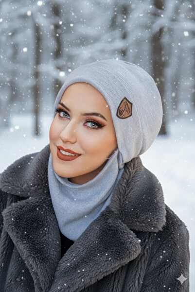 Aişe tesettür Light Gray Embroidered Mask Beanie