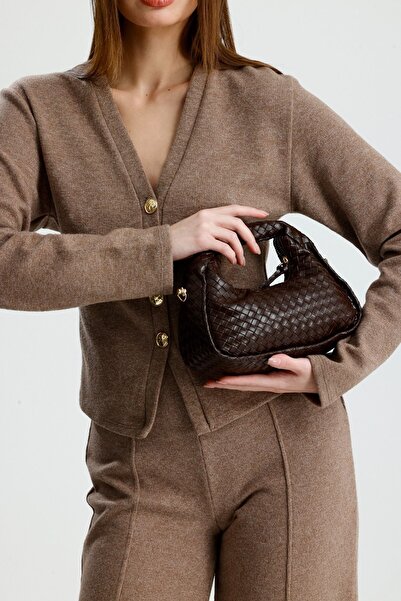 Çantacımstore Women's Mini Clutch Braided Handbag Brown 911