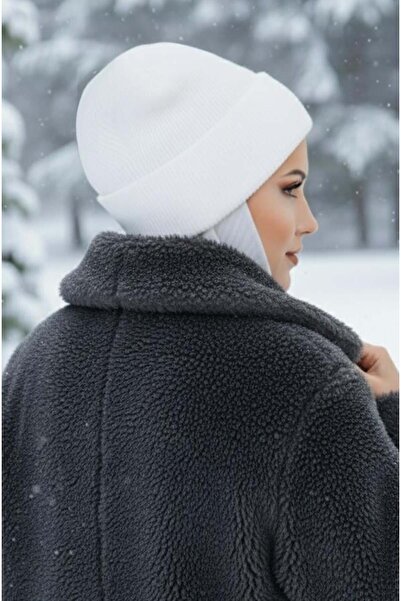 Aişe tesettür Off-White Ribbed Masked Beret