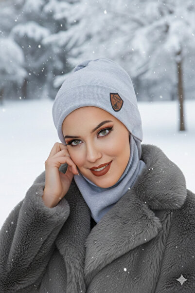 Aişe tesettür Light Gray Embroidered Mask Beanie