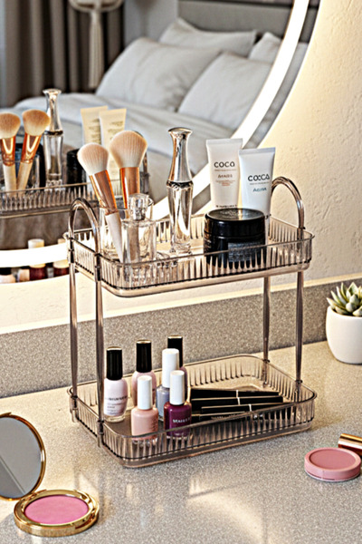 UNIQUE ME 2 Tier Makeup Organizer Cosmetic Accessory Organizer Bathroom Shelf Stone