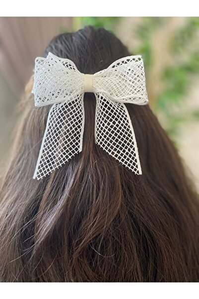 UniqueHandMade Ecru Lace Bow Buckle, Handmade Design Adult Clip Automatic Bow Buckle Gift