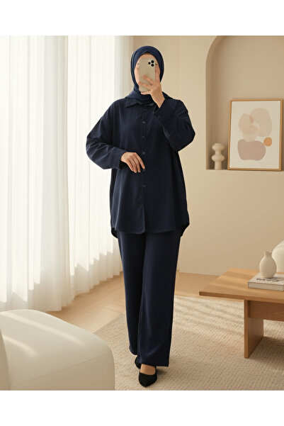 Modamorfo Shirt Pants Double Velvet Suit - Navy