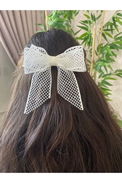 UniqueHandMade Ecru Lace Bow Buckle, Handmade Design Adult Clip Automatic Bow Buckle Gift