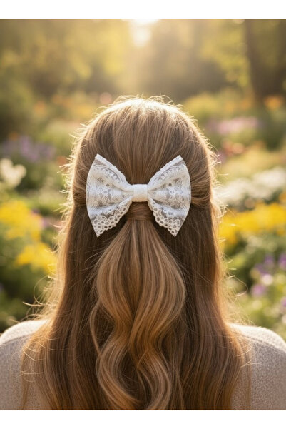 Toka Delisi Cataramă cu fundă din dantelă albă - realizată manual romantic, d...