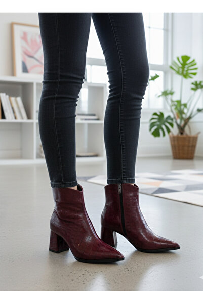 v.s.h velvet Dámské klasické dámské boty s krokodýlím vzorem se špičatou špičkou na silném podpatku s bočním zipem