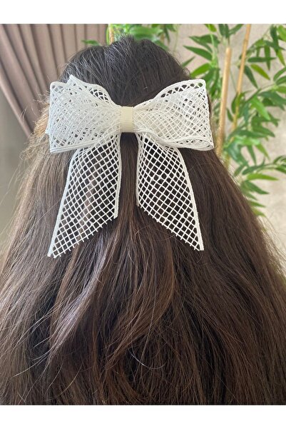 UniqueHandMade Ecru Lace Bow Buckle, Handmade Design Adult Clip Automatic Bow Buckle Gift