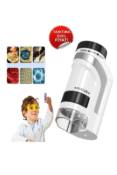 Raiden MICRO1 Küçük Boy Mini Mikroskop Eğitici Mikroskop Zoom Led Işıklı 300X...
