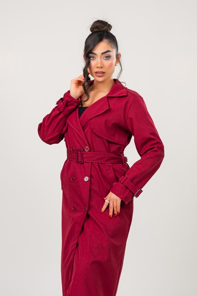 Estilo معطف طويل نسائي بحزام مبطن بطول 120 سم