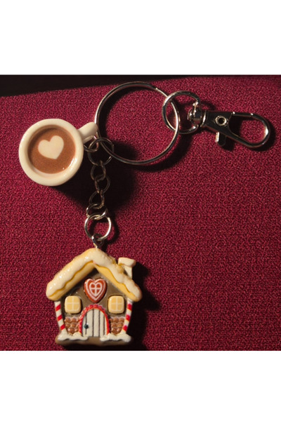 Pawnest Handmade سلسلة مفاتيح هدية على شكل منزل من خبز الزنجبيل، تصميم ثلاثي ...