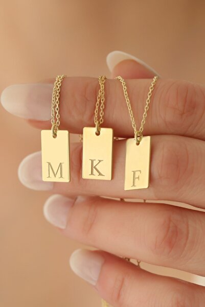 Nox Jewelry 14 Ayar Altın Mikron Kaplama Minimal Tasarım Baş Harfli Bar Gümüş...