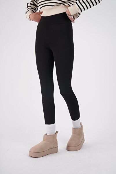 BiavSi Şardonlu Kalın Kışlık İçi Polarlı Yüksek Bel Toparlayıcı Tayt