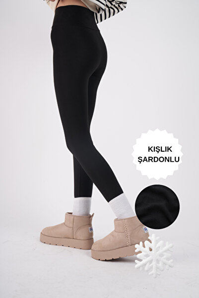 BiavSi Şardonlu Kalın Kışlık İçi Polarlı Yüksek Bel Toparlayıcı Tayt