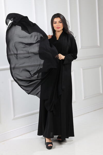 ROZA ABAYA عباية نصف كلوش منسوجة من قماش الكريب الفاخر مع طرحه مجاناً