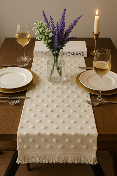 NURGİTA HOME Ponpon Dokulu Saçaklı Bohem Runner (40x140 cm)