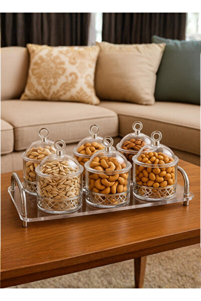 ALQANNAS 6-Compartment Acrylic Serving Tray with Stainless Steel Base