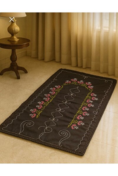 Çeyiz Bahçesi Covor de rugăciune Mela brodat cu punct de cruce cu model negru
