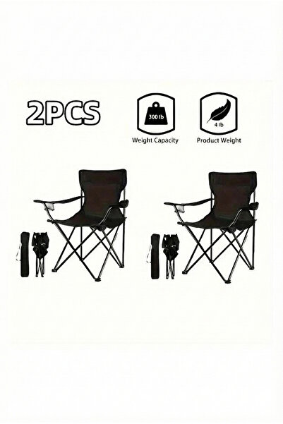 Generic Folding Camping Chair with Armrests and Cup Holder, Foldable Beach And Garden Chair (Pack of 2)