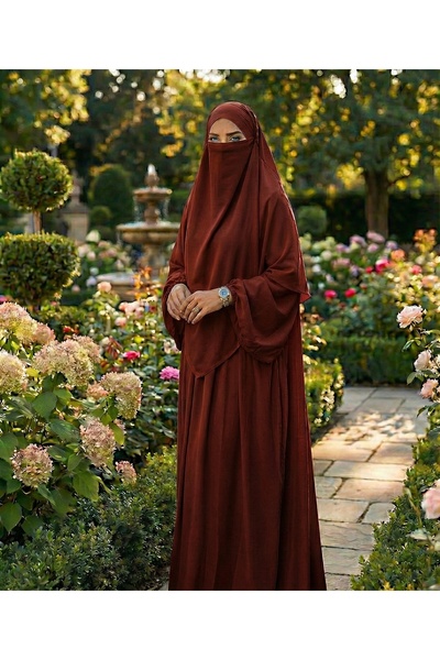 Atelier Cheval Medina Silk Souffle Dress Veil Set, Hajj Umrah Women's Ferace Set, Hijab Dress Set (3 Pieces)