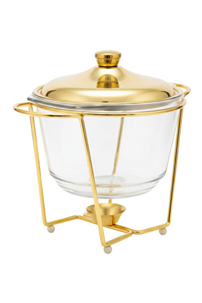 ALQANNAS Deep Buffet Warmer - Golden Stainless Steel Lid & Pyrex Tray, Single...