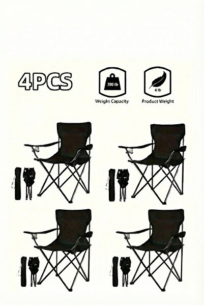 Generic Folding Camping Chair with Armrests and Cup Holder, Foldable Beach And Garden Chair (Pack of 4)