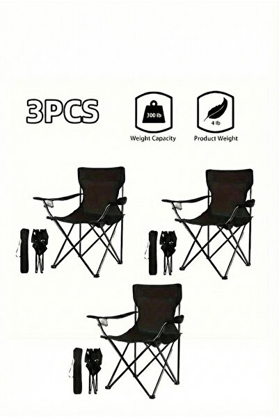 Generic Folding Camping Chair with Armrests and Cup Holder, Foldable Beach And Garden Chair (Pack of 3)