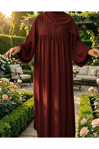 Atelier Cheval Medina Silk Souffle Dress Veil Set, Hajj Umrah Women's Ferace Set, Hijab Dress Set (3 Pieces)