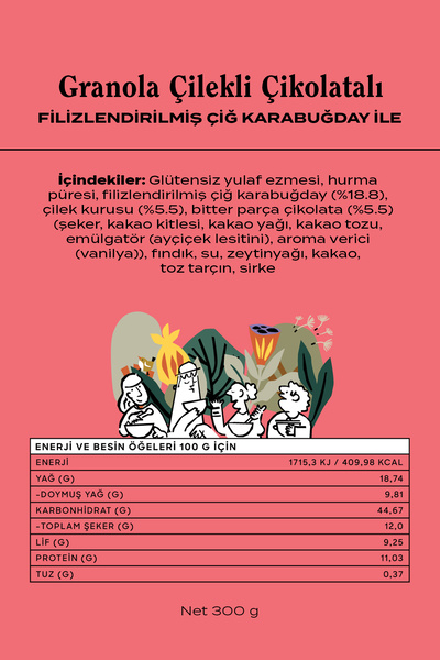 THE GOOD WİLD Çilekli Çikolatalı Granola | Glutensiz Vegan Atıştırmalık | Kurutulmuş Çilek | Yüksek Lif | 300 Gr