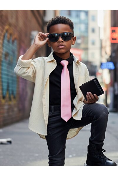 Algitsin O L A ربطة عنق للأطفال باللون الوردي 1-12 سنة