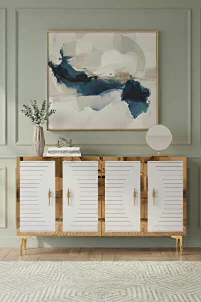 CENEYRA KA1207BG TUNA120 KONSOL, KAHVE KÖŞESİ ve TV SEHPASI BEYAZ-GOLD 120cm