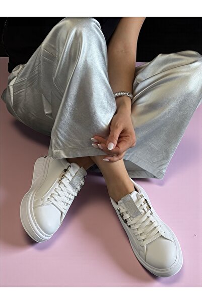 Jarrox Pantofi Elia Accesorii albe Pantofi sport cu talpă plată, cu șireturi, pantofi sport pentru femei