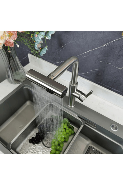 OEMN Baterie de bucatarie premium cascada, jet si pulverizare extractibilă, oțel inoxidabil design modern