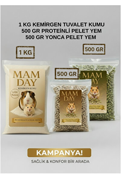 Mam Day Kemirgen Yem ve Kum Paketi 500 gr Yonca Peleti , 500 gr Proteinli Pel...