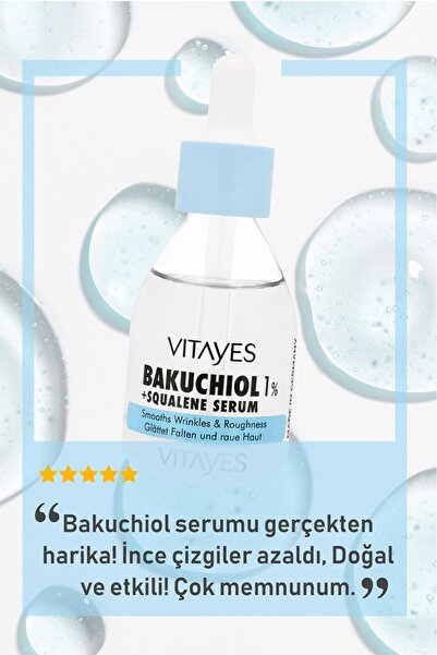 VITAYES Leke Karşıtı Retinol Alternatifi Bio Bakuchiol %1 & Squalene Cilt Onarıcı Aydınlatıcı Serum 30ml