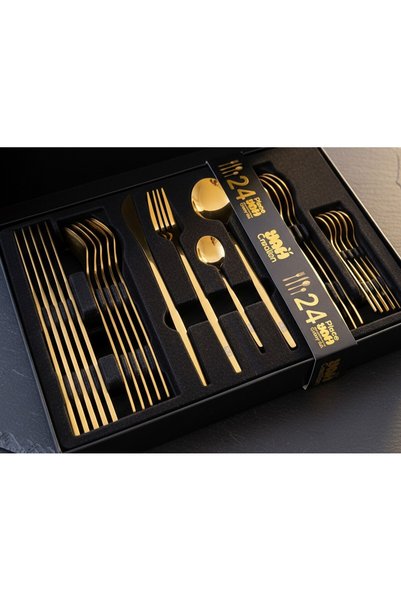 YAH Creation YAH 24-Pc Luxury Golden Flatware Set | Mirror-Polished Stainless Steel Service for 6 (Modern)