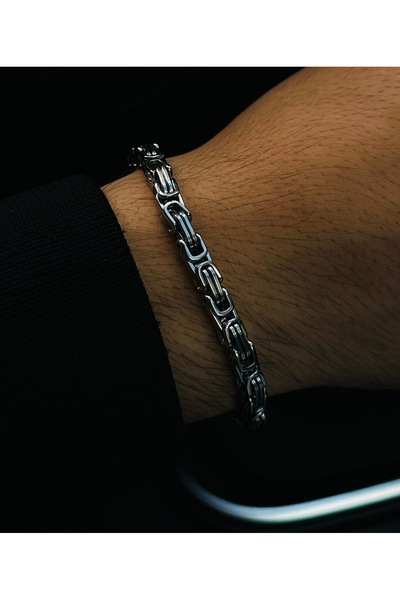 onse سوار رجالي من الفولاذ الفضي بسلسلة سميكة على شكل ملك