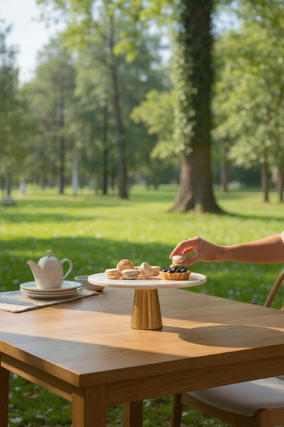 Akayev Marble White 25 cm Matte Gold Conical Footed Presentation Stand