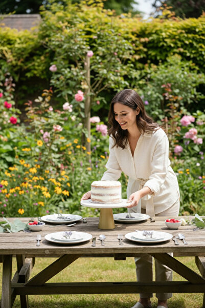 Akayev Travertine 28 cm Matte Gold Conical Footed Serving Bowl