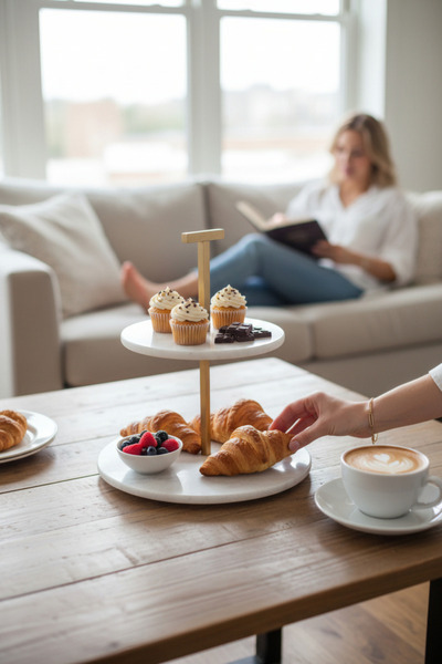 Akayev Marble White 25 cm Matte Gold Two-Tier Presentation Plate