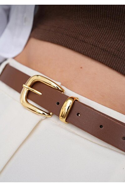 Mynoa Tan/Gold Bridge Buckle Women's Belt, Jacket Belt, Trouser Belt.
