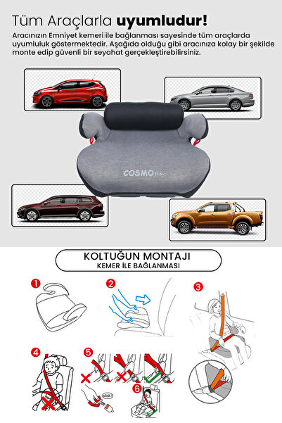 LORELLİ Lorelli Cosmo Fix New 22-36 Kg Isofix Oto Koltuğu Yükseltici - Grey