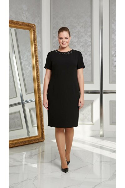 Nidya Moda Kadın Siyah Taş İşli Sırt V Tül Abiye Elbise 4068S