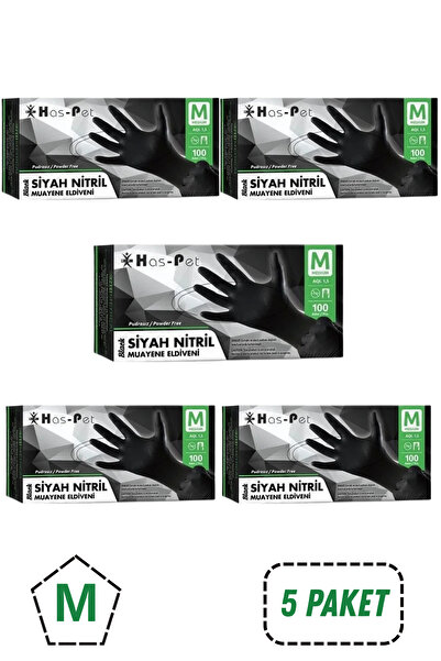 Has-Pet Haspet Pudrasız Siyah Nitril Eldiven Medium Beden 5 Kutu